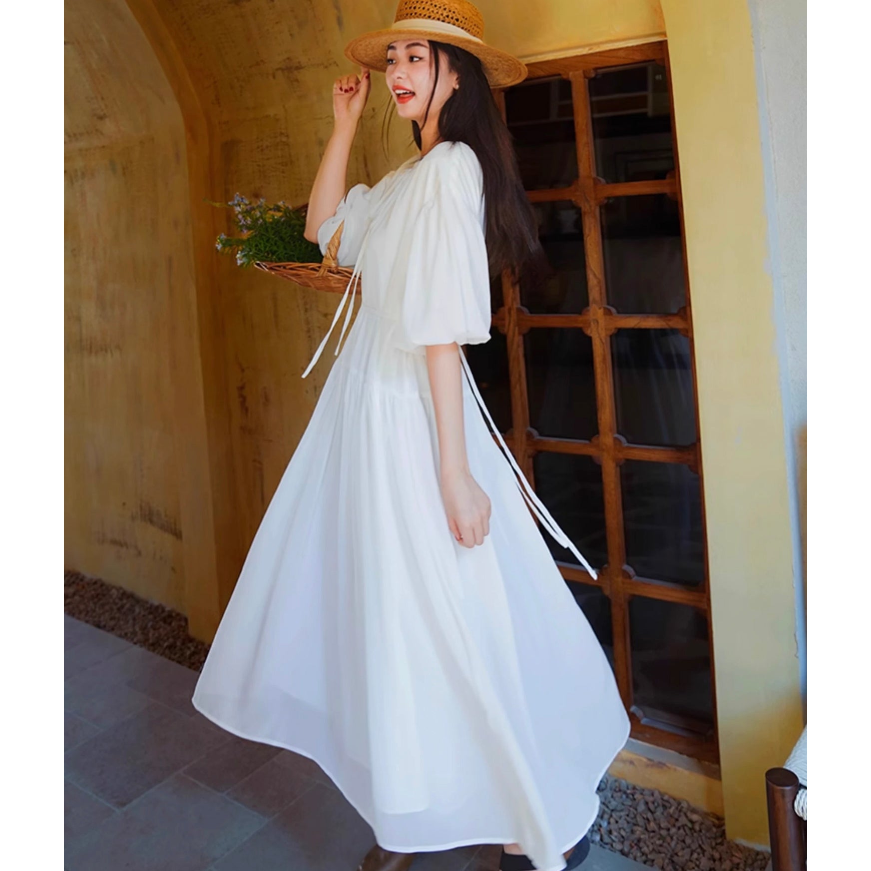 【GRAILZ】BLISSFUL PUFF DRESS [WHITE] White Puff Sleeve Dress - Skater Dress - Shirred Dress