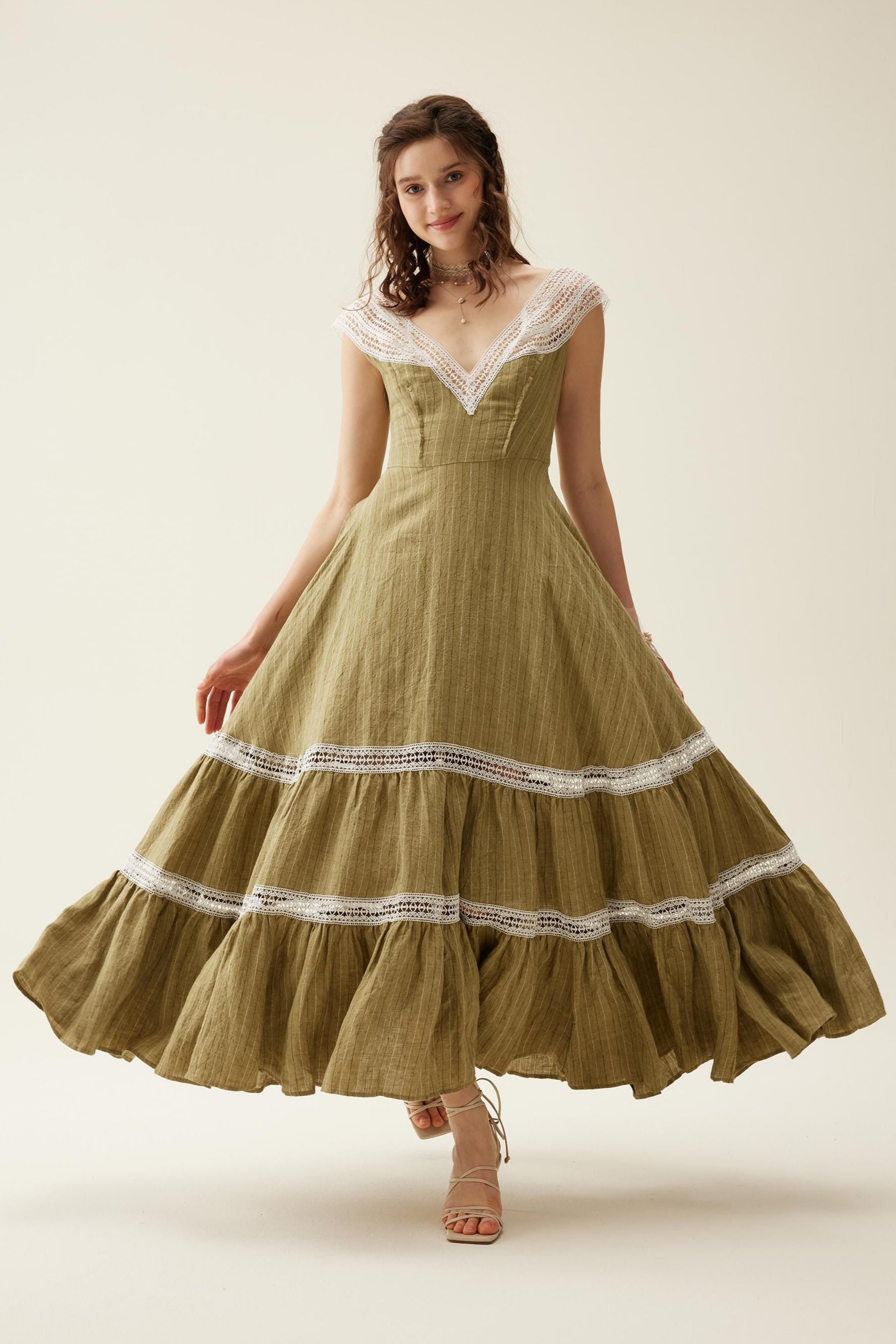 Lace Linen Flared Dress