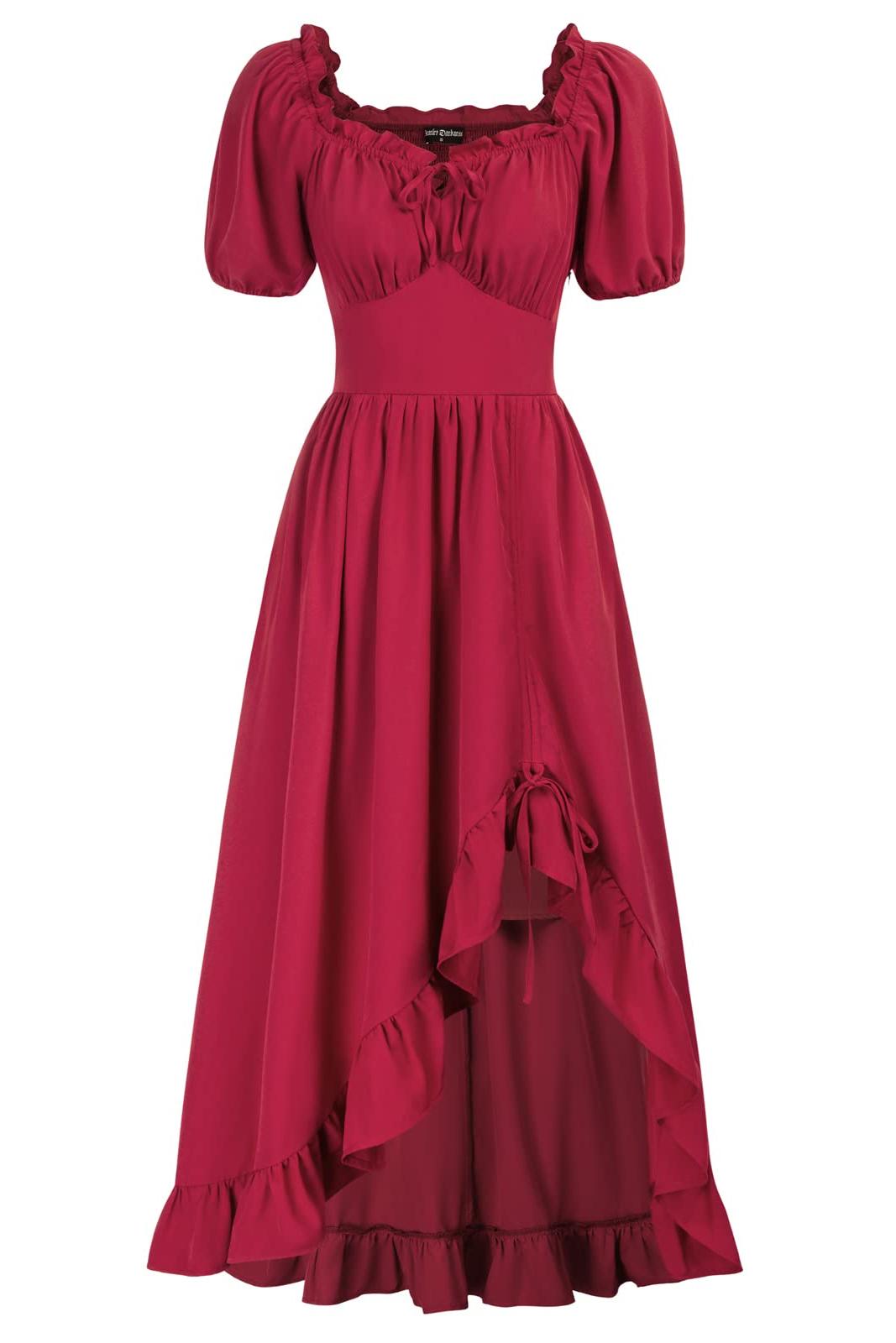 Puff Sleeve Square Neck Dress  Linen Renaissance Bodycon Sundress for Women