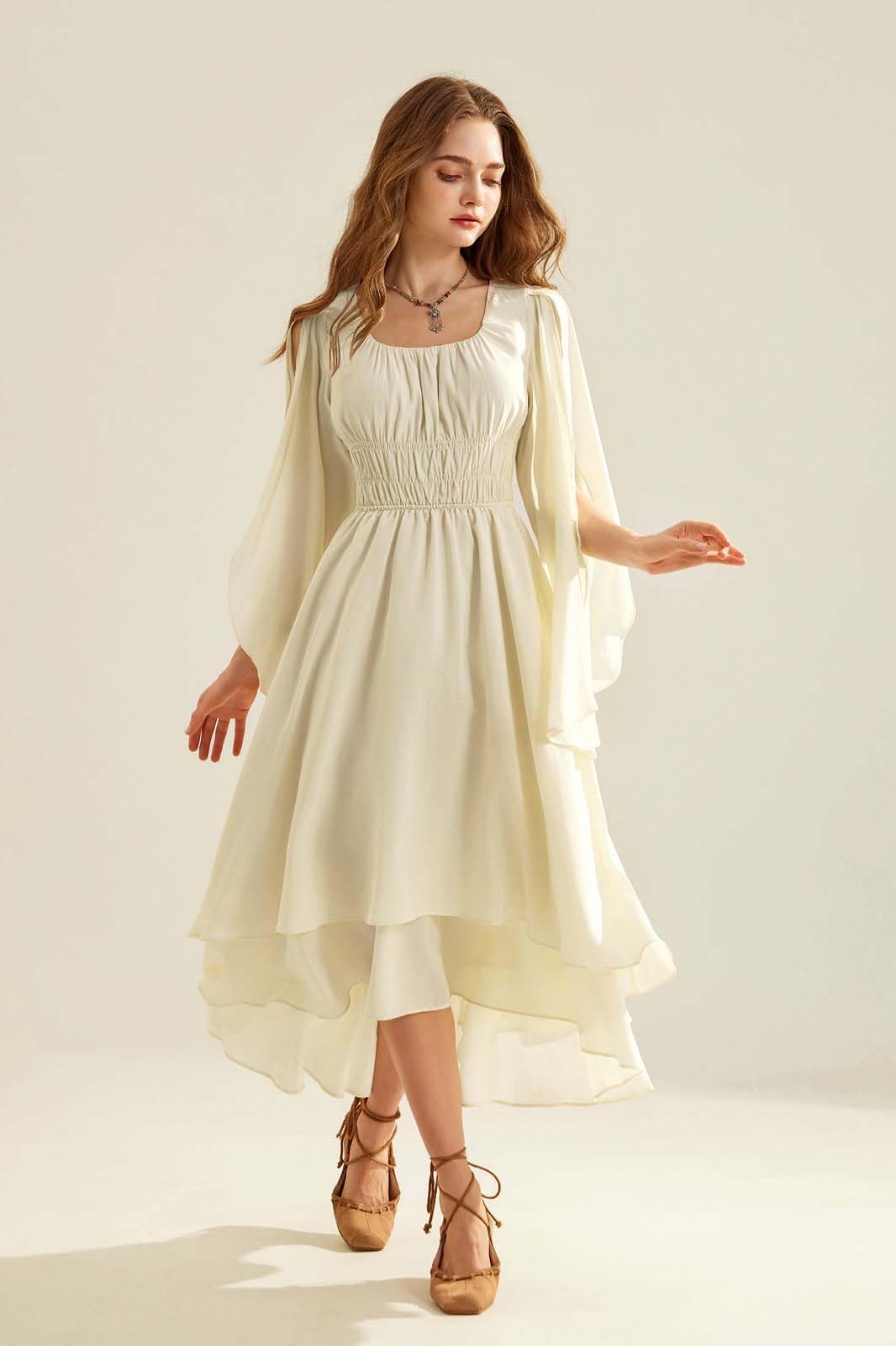 Cotton Summer Long Sleeve White Dress Maxi Dress for Elegant Occasions