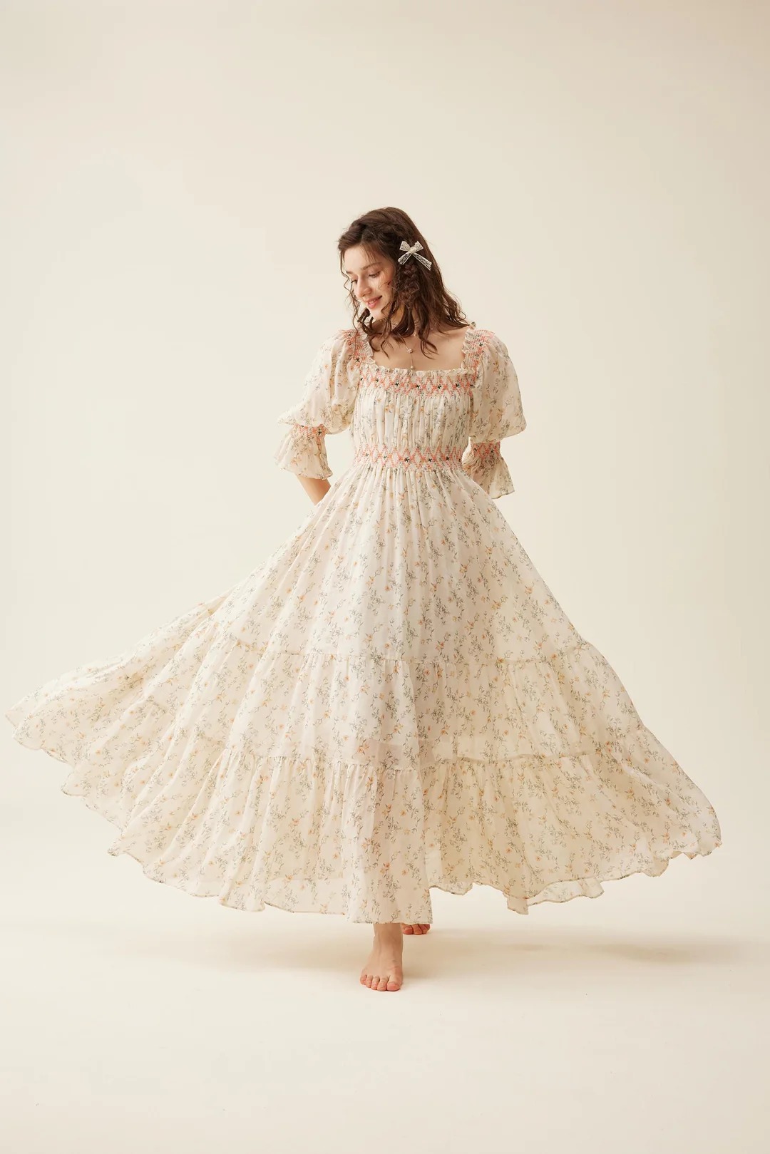 Mini Floral Dresses for Women - Puff Sleeve Floral Summer Midi Dress in Mint Mini Floral Dresses for Women - Puff Sleeve Floral Summer Midi Dress in Mint