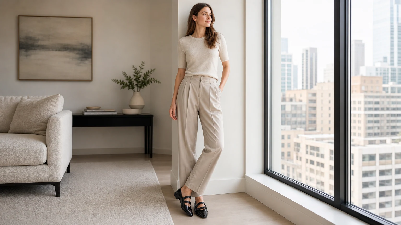 Small square toe vintage slip-on Mary Jane low heels in an editorial lifestyle scene