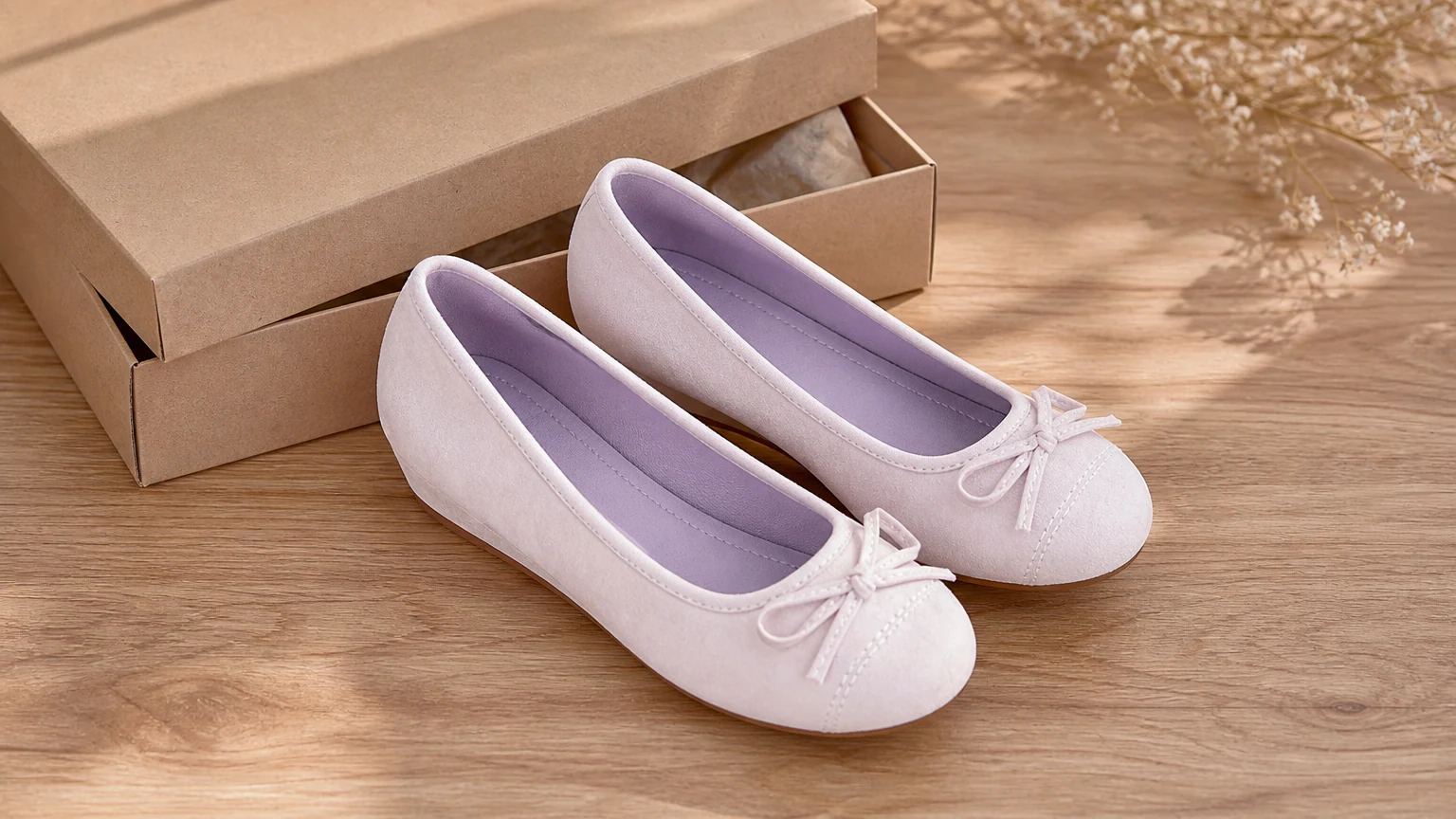 French-inspired cross-strap hidden height ballet flats in a horizontal lifestyle scene