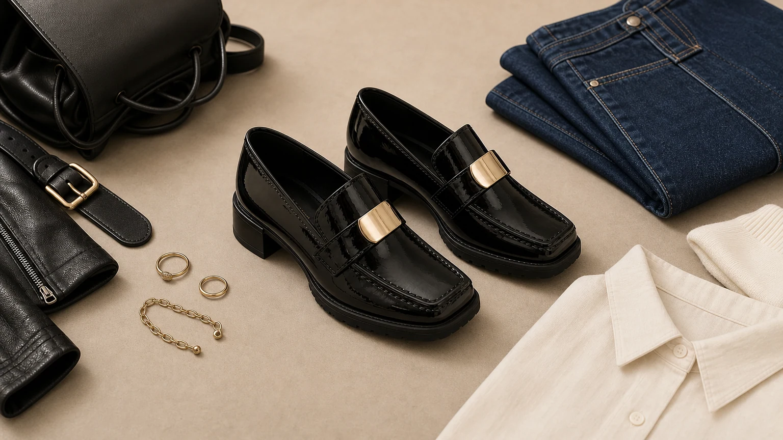 Elegante schwarze Loafer mit Profilsohle und Absatz im Smart-Casual-Stil