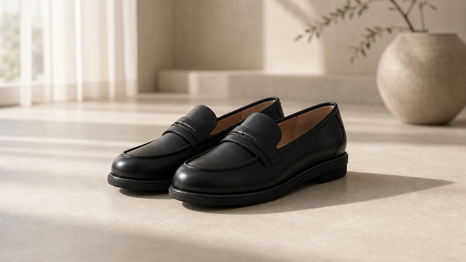 Mocasines acolchados con punta redondeada diseñados en una escena cotidiana