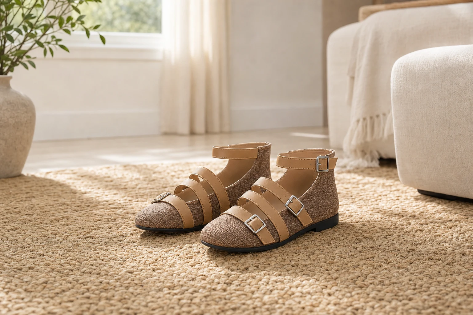 Ballet flats in a product-in-context lifestyle scene