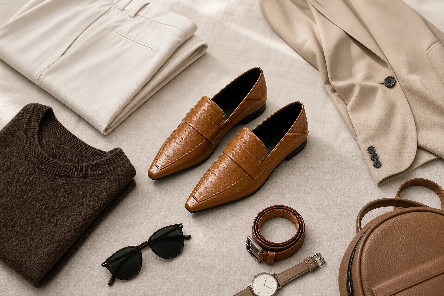 Zapatos planos sin cordones de tacón bajo en un entorno de estilo de vida