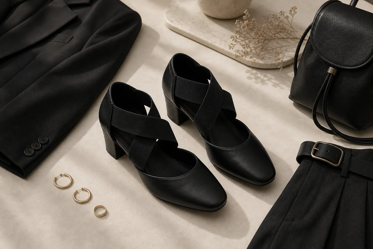 Mary Jane heels styled in a lifestyle scene with the full pair visible