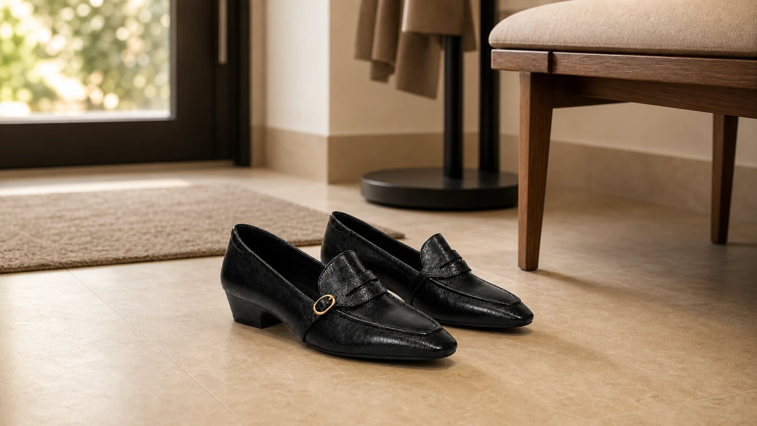 Изысканные модельные лоферы без шнуровки на низком каблуке, выполненные в горизонтальном стиле.