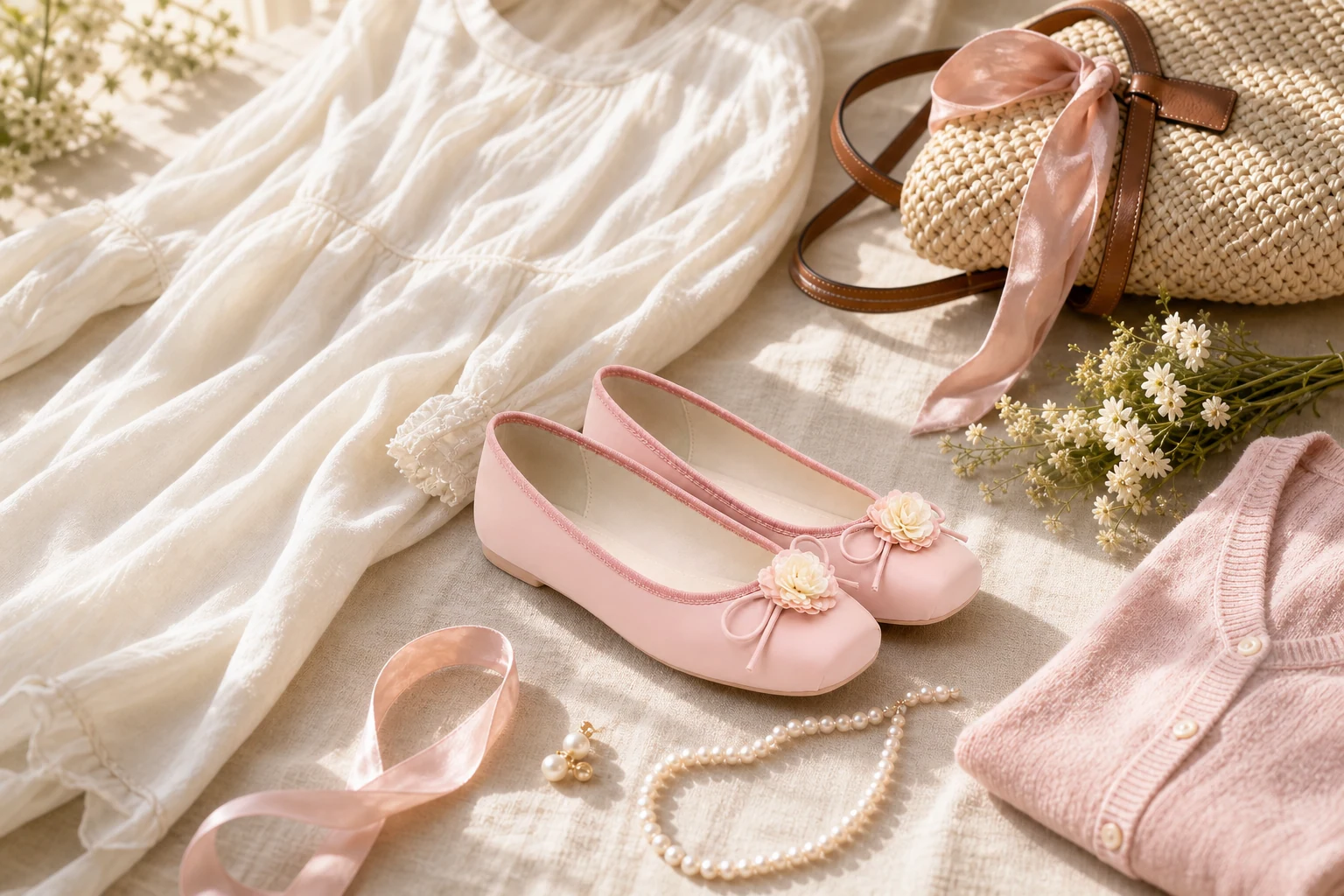 Lifestyle scene showing the qipao-inspired flats in context