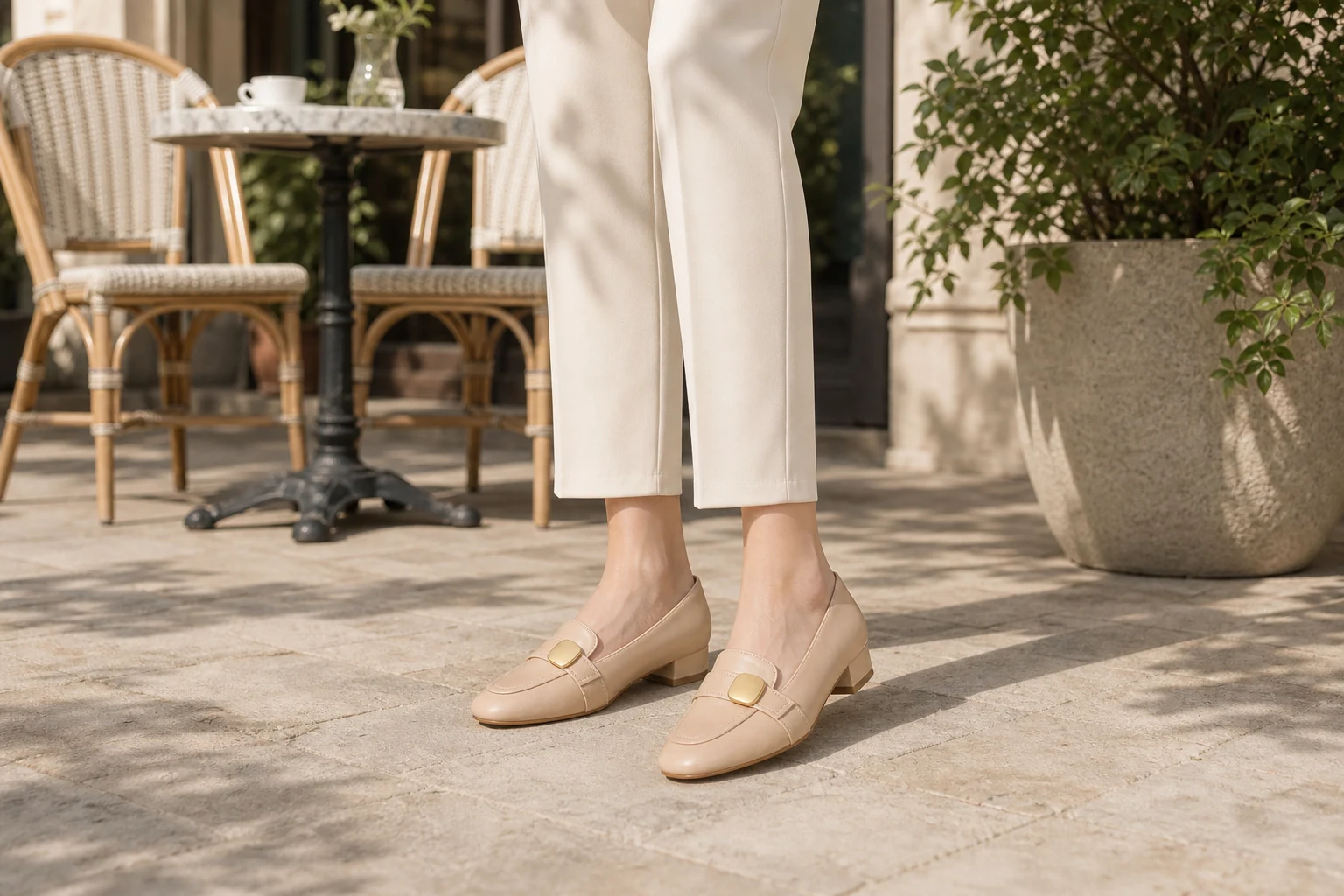 Mocasines en una escena de estilo de vida con el producto completo visible